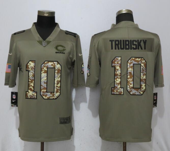 Men Chicago Bears #10 Trubisky Olive Camo Carson Salute to Service Nike Limited NFL Jerseys->green bay packers->NFL Jersey